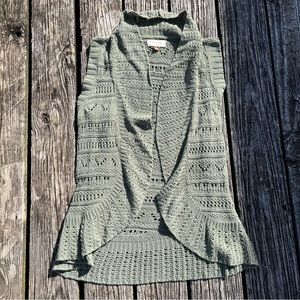 Green Sweater Knit Sleeveless Cardigan